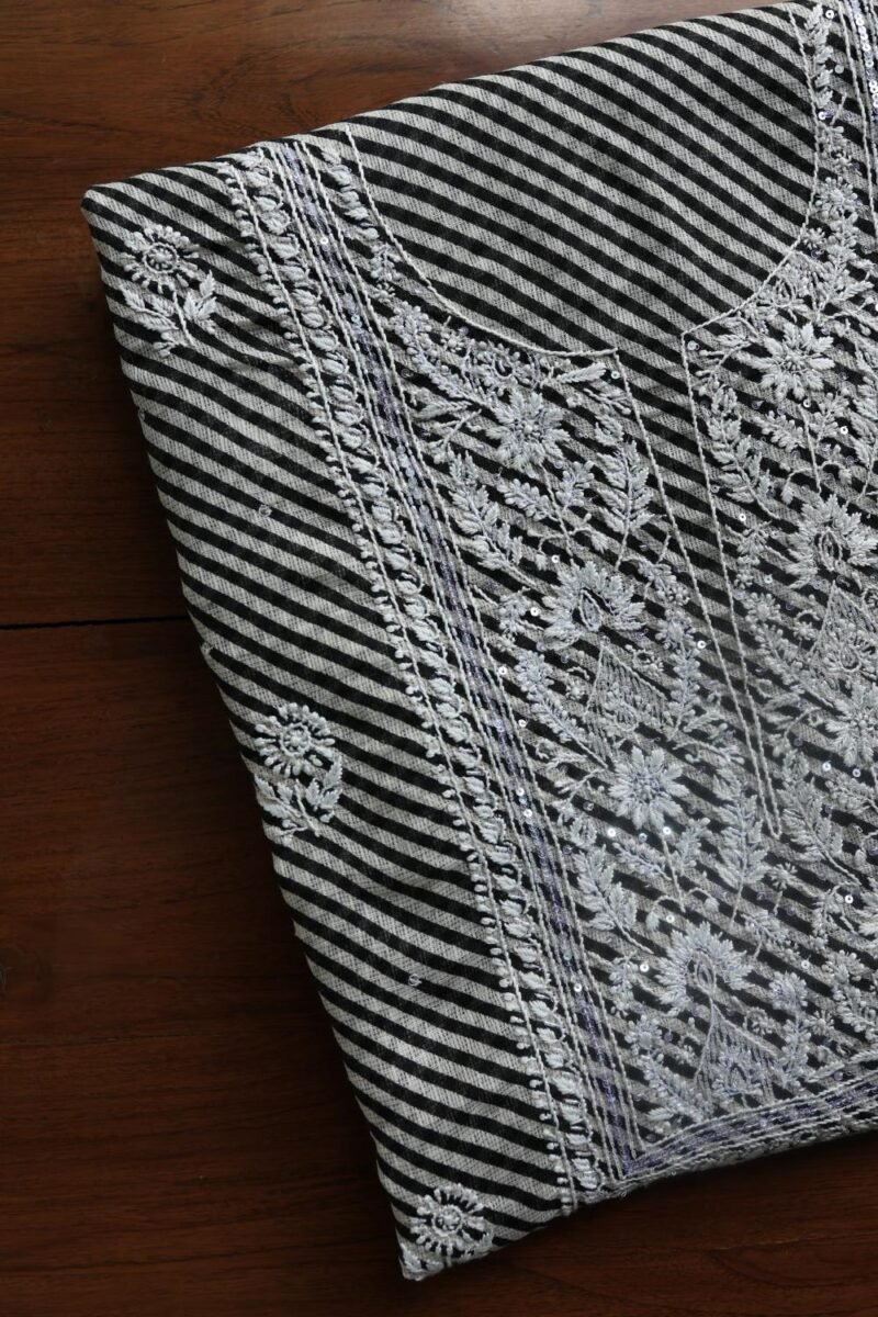 Black Kota Cotton Chikankari Unstitched Kurta Fabrics