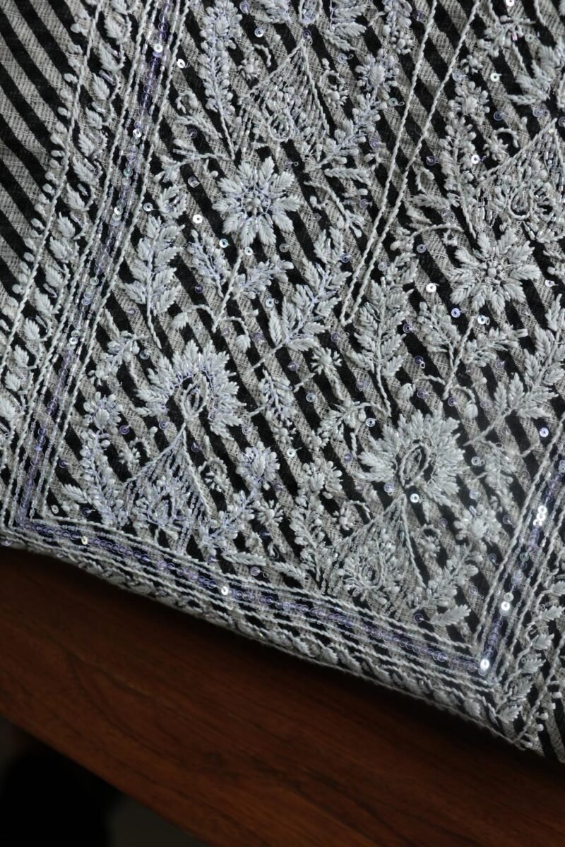 Black Kota Cotton Chikankari Unstitched Kurta Fabrics