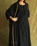 Black Mal Chanderi Pearl Work Chikankari Anarkali With Dupatta