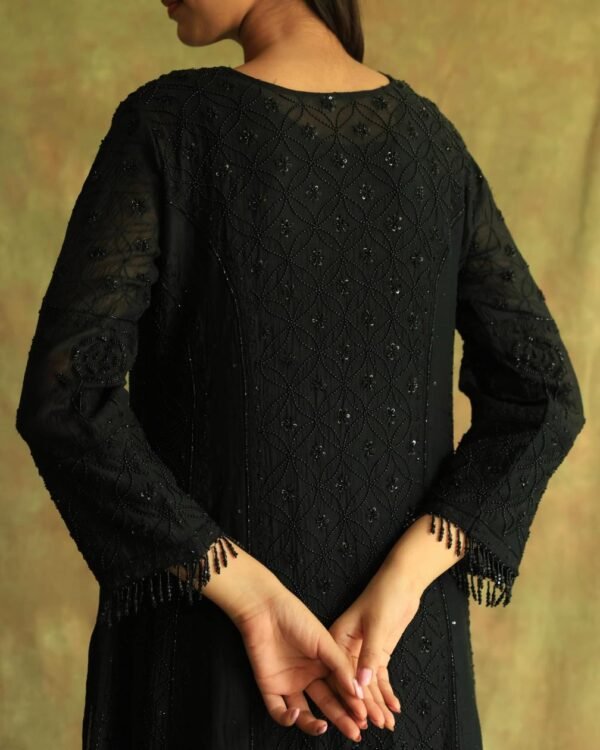Black Mal Chanderi Pearl Work Chikankari Anarkali With Dupatta - Image 15