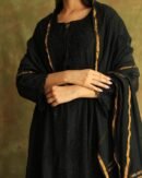 Black Mal Chanderi Pearl Work Chikankari Anarkali With Dupatta