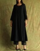 Black Mal Chanderi Pearl Work Chikankari Anarkali With Dupatta