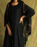 Black Mal Chanderi Pearl Work Chikankari Anarkali With Dupatta