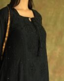 Black Mal Chanderi Pearl Work Chikankari Anarkali With Dupatta