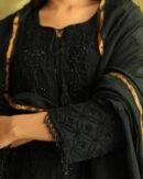 Black Mal Chanderi Pearl Work Chikankari Anarkali With Dupatta
