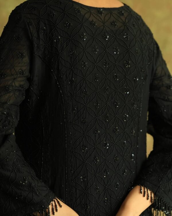 Black Mal Chanderi Pearl Work Chikankari Anarkali With Dupatta - Image 10