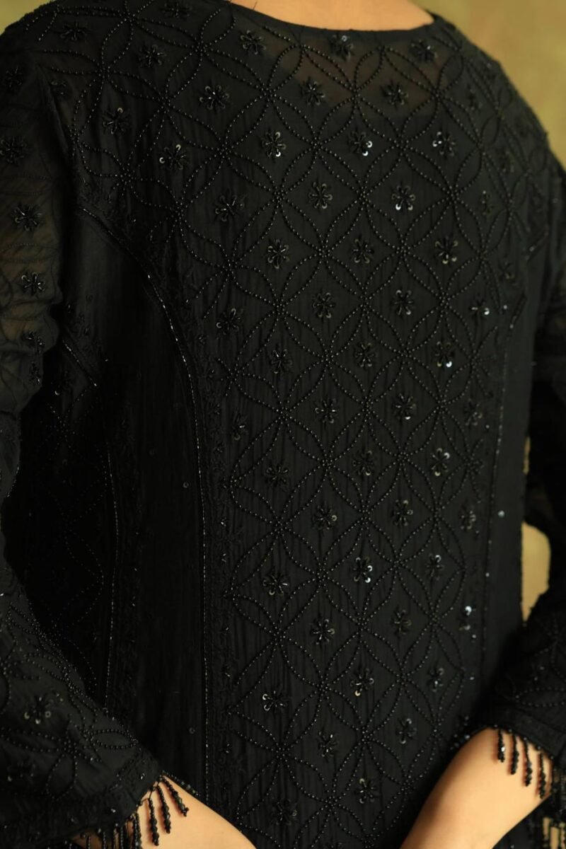 Black Mal Chanderi Pearl Work Chikankari Anarkali With Dupatta