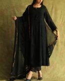 Black Mal Chanderi Pearl Work Chikankari Anarkali With Dupatta