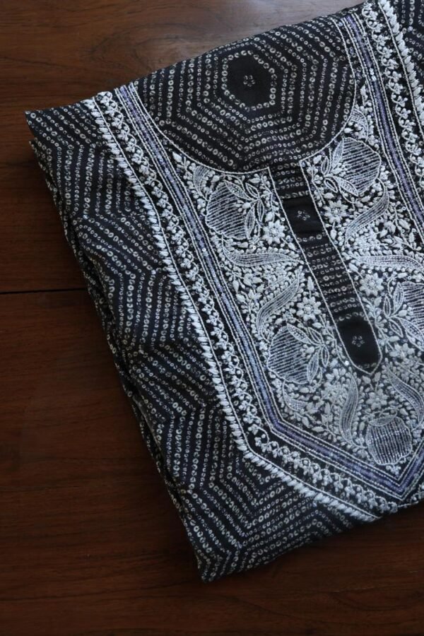Black Muslin Chikankari Kurta Fabrics - Image 7