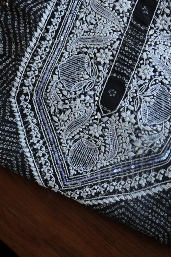 Black Muslin Chikankari Kurta Fabrics - Image 8