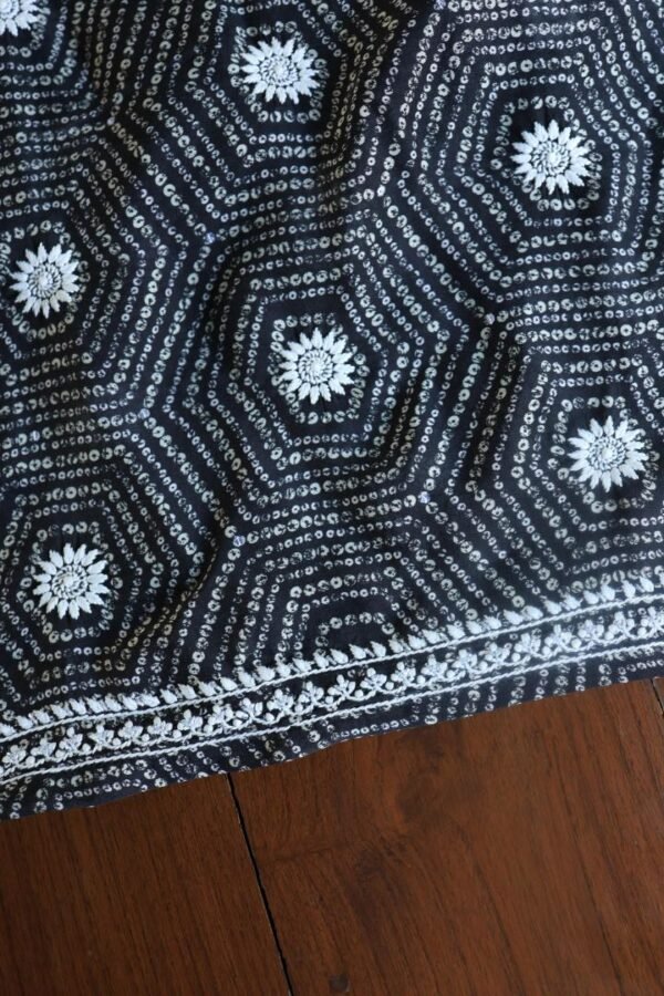 Black Muslin Chikankari Kurta Fabrics - Image 6