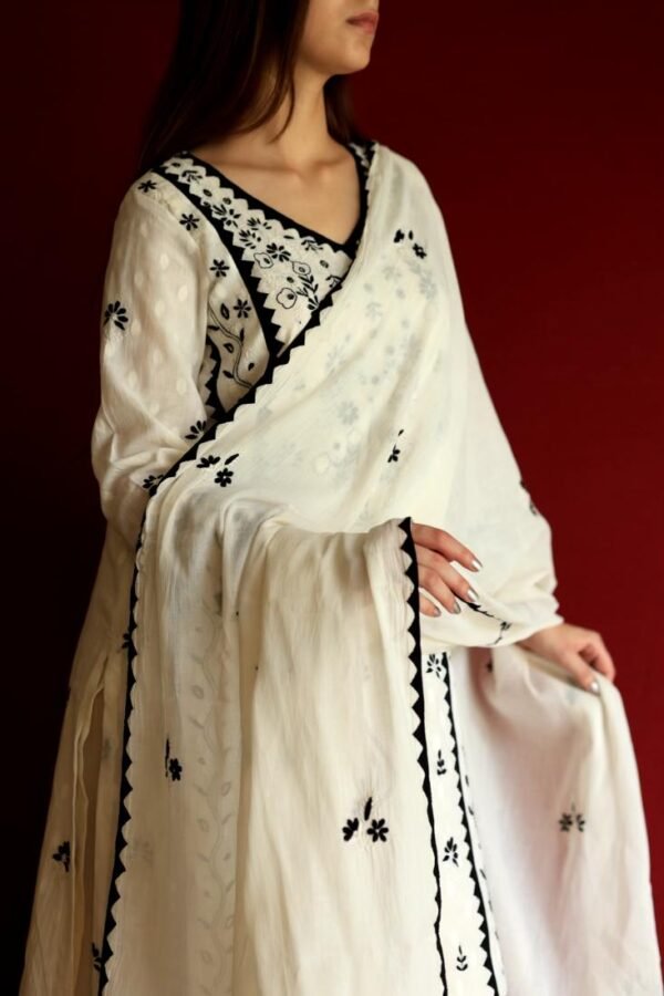 Black & White Daraz Cotton Fine Chikankari Dupatta