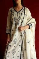 Black & White Applique Work With Fine Chikankari Ready to Wear Kurta