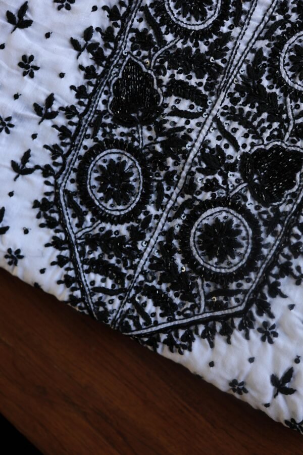 Black & White Cotton Chikankari Unstitched Kurta Fabrics - Image 4