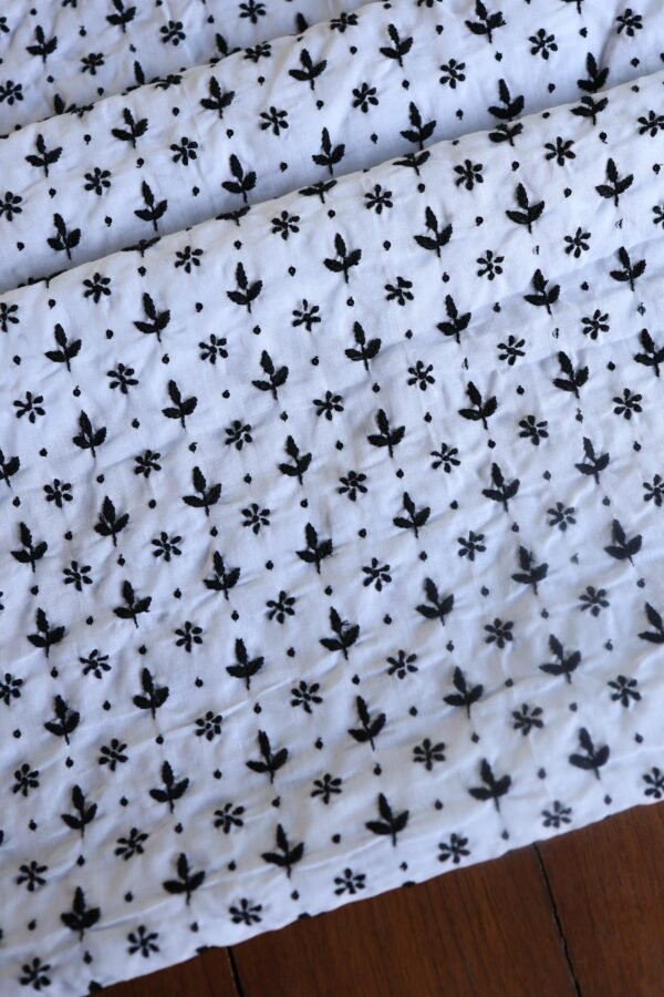 Black & White Cotton Chikankari Unstitched Kurta Fabrics - Image 6
