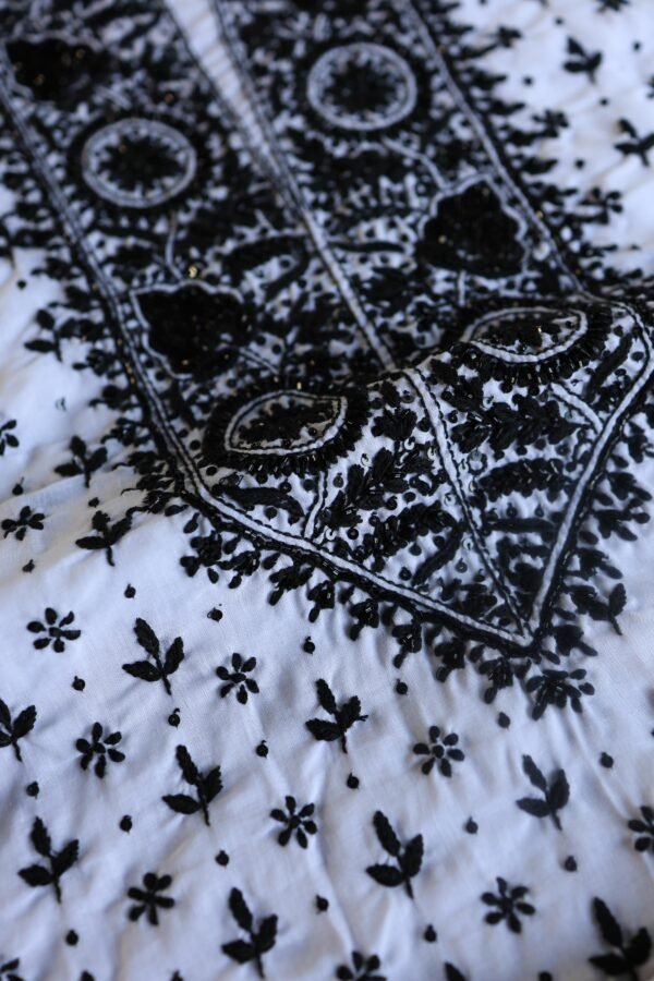 Black & White Cotton Chikankari Unstitched Kurta Fabrics - Image 8