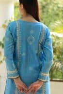 Chanderi Daraz Applique Chikankari Mukaish Kurta Dupatta Set