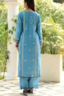 Chanderi Daraz Applique Chikankari Mukaish Kurta Dupatta Set