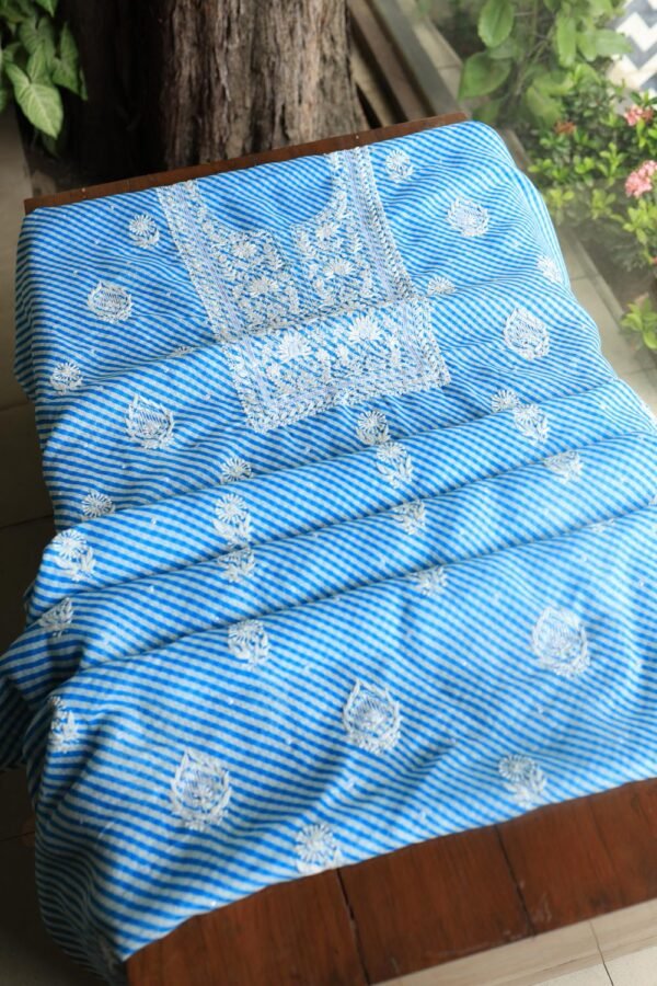 Blue Kota Cotton Chikankari Unstitched Kurta Fabrics - Image 3