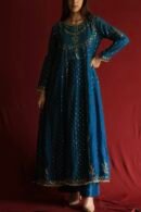 Silk Blue Badla Mukaish Chanderi Silk Anarkali Kurta Set