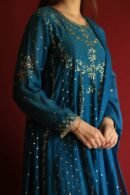 Silk Blue Badla Mukaish Chanderi Silk Anarkali Kurta Set