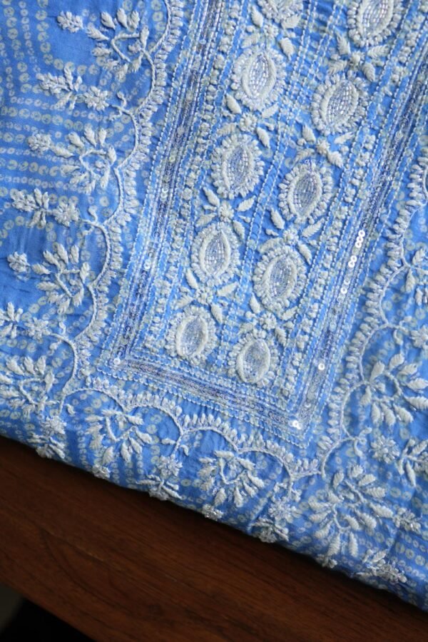 Blue Muslin Chikankari Kurta Fabrics - Image 2