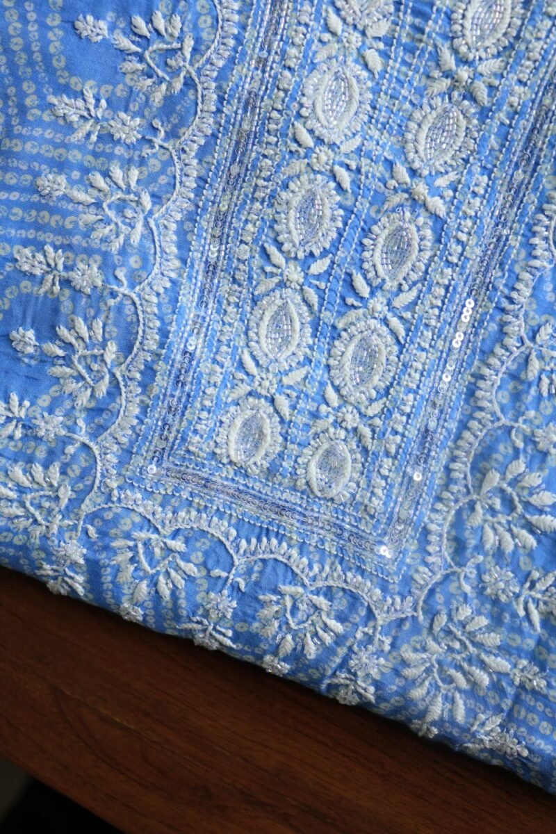 Blue Muslin Chikankari Kurta Fabrics