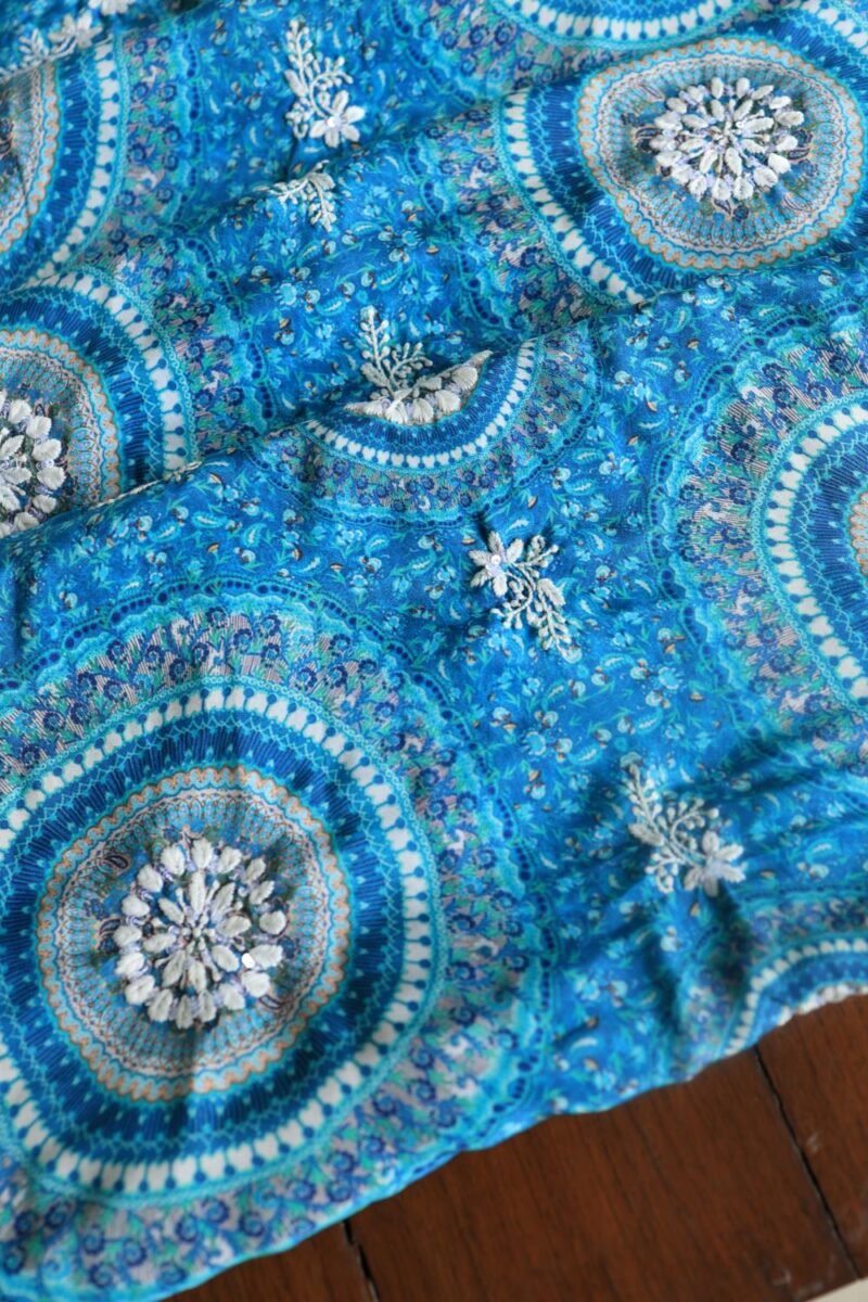 Blue Muslin Chikankari Kurta Fabrics