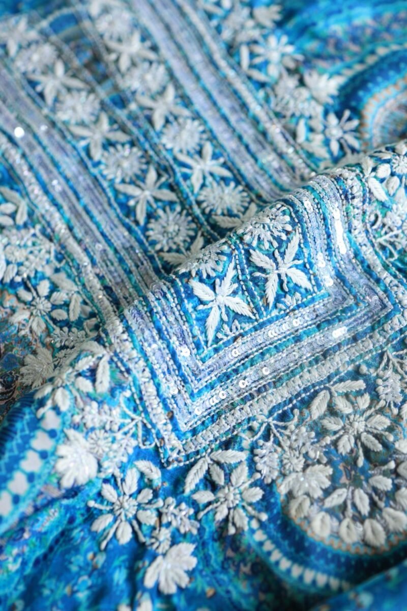 Blue Muslin Chikankari Kurta Fabrics