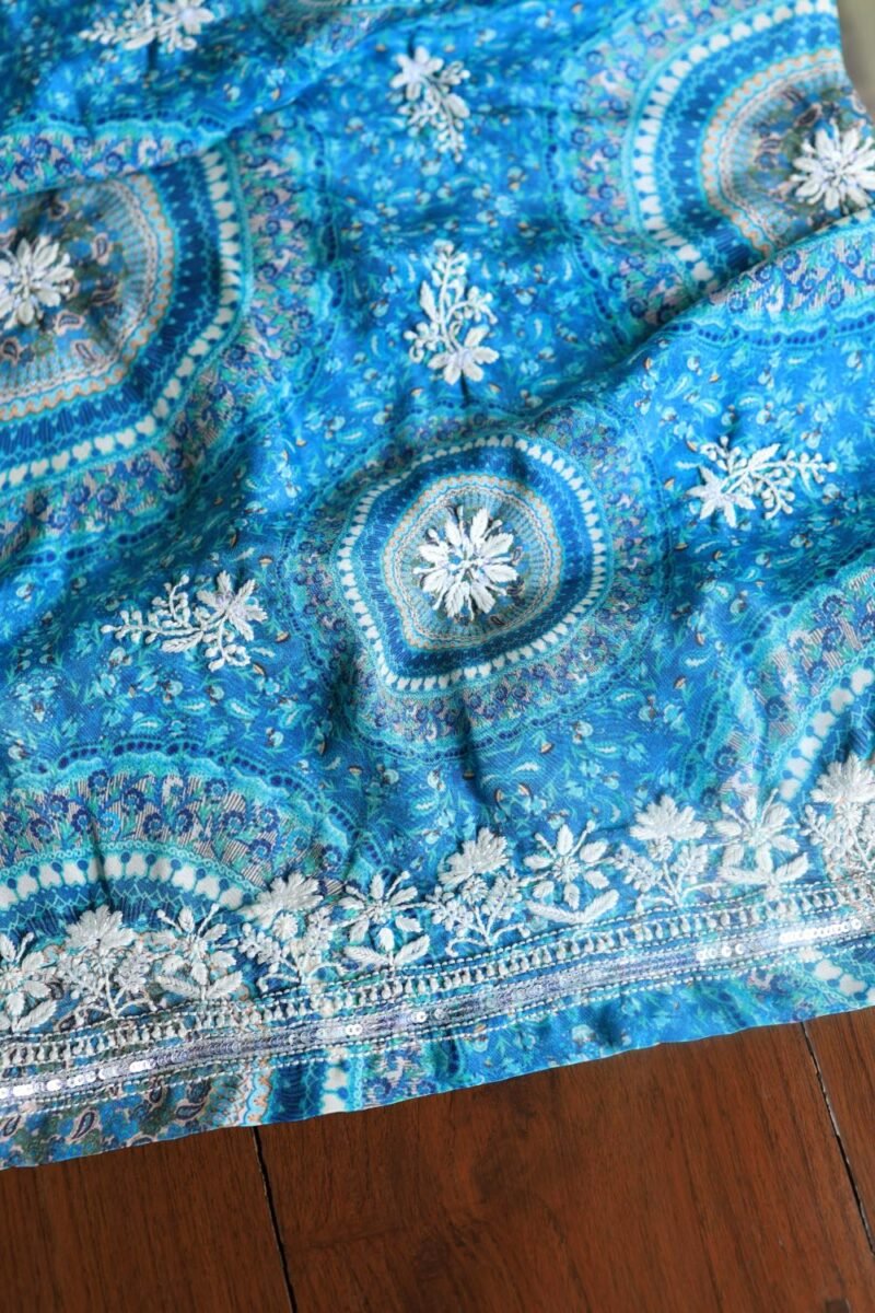 Blue Muslin Chikankari Kurta Fabrics