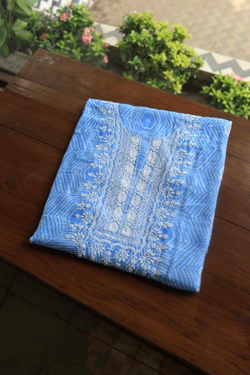 Blue Muslin Chikankari Kurta Fabrics