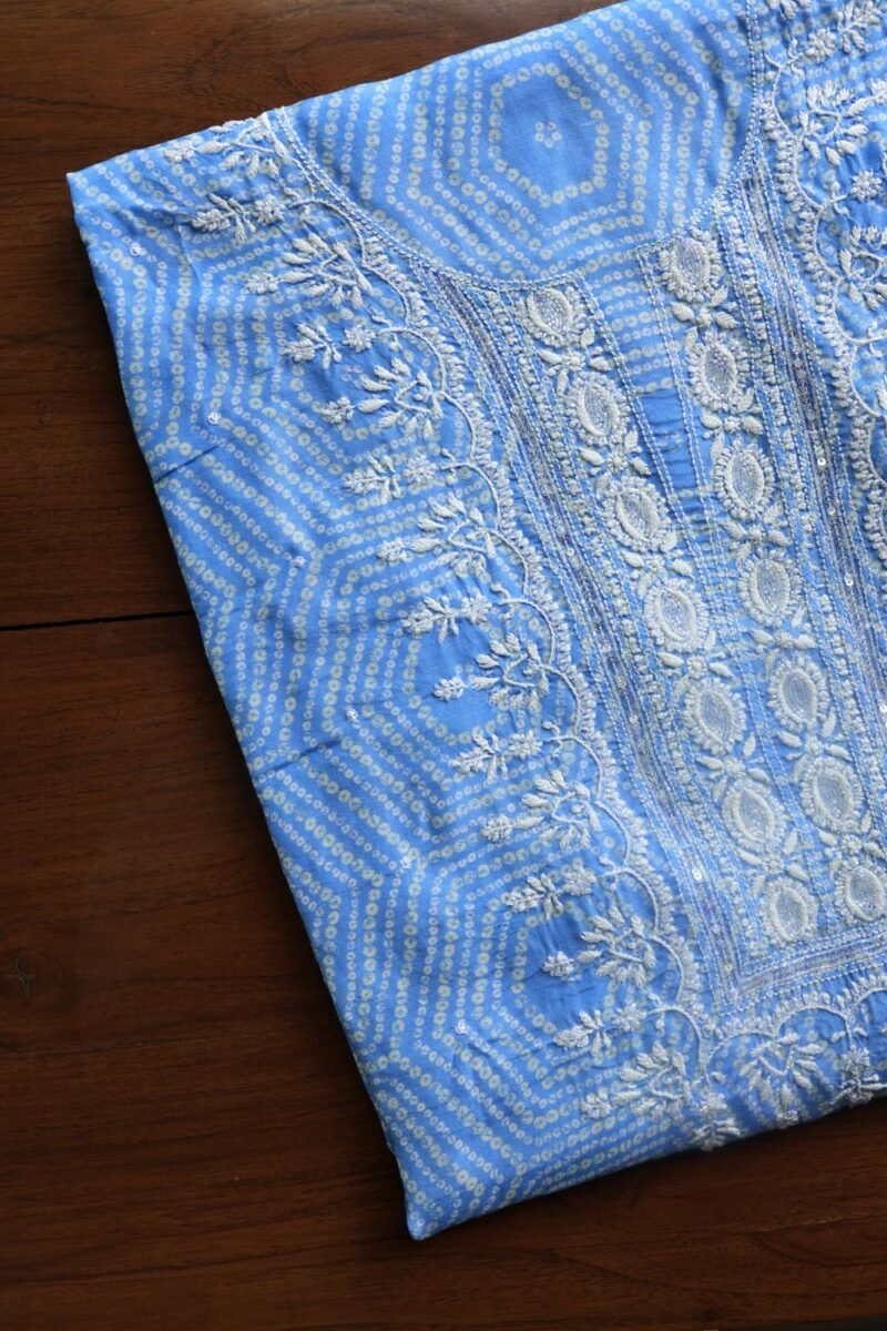 Blue Muslin Chikankari Kurta Fabrics