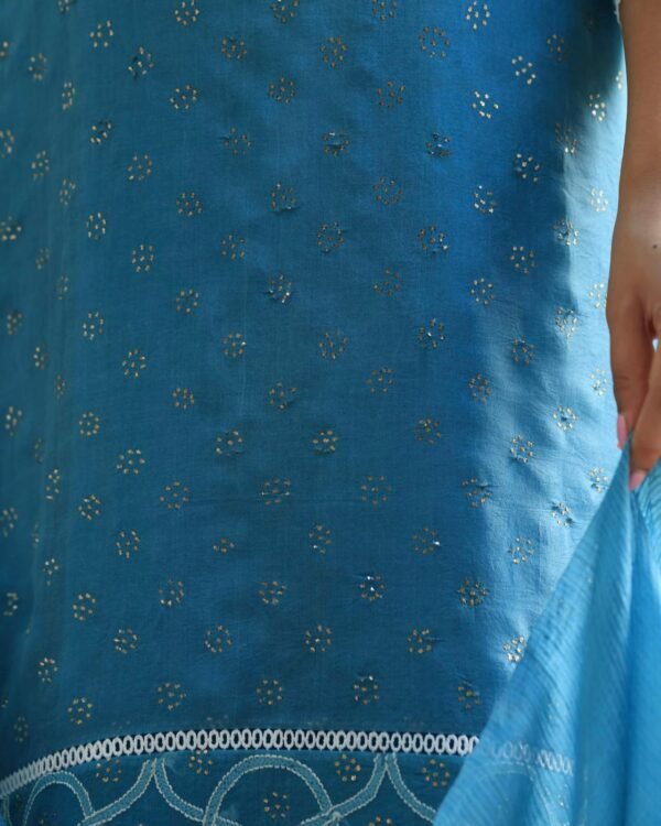 Blue Mukaish Kamdani Noor Organza Chikankari Kurta Set - Image 13