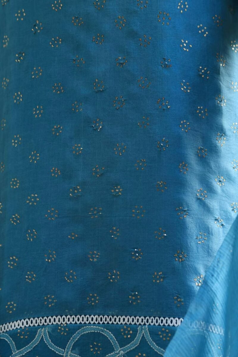 Blue Mukaish Kamdani Noor Organza Chikankari Kurta Set
