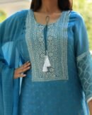 Blue Mukaish Kamdani Noor Organza Chikankari Kurta Set