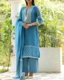 Blue Mukaish Kamdani Noor Organza Chikankari Kurta Set