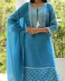 Blue Mukaish Kamdani Noor Organza Chikankari Kurta Set