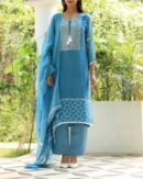 Blue Mukaish Kamdani Noor Organza Chikankari Kurta Set