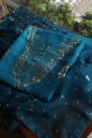 Blue Noor Organza Silk Mukaish Badla Unstitched Kurta Dupatta Set