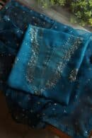 Blue Noor Organza Silk Mukaish Badla Unstitched Kurta Dupatta Set