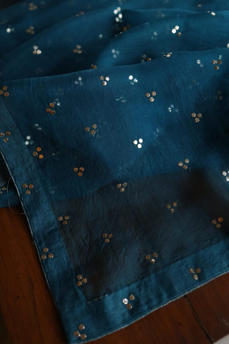 Blue Noor Organza Silk Mukaish Badla Unstitched Kurta Dupatta Set