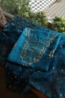 Blue Noor Organza Silk Mukaish Badla Unstitched Kurta Dupatta Set