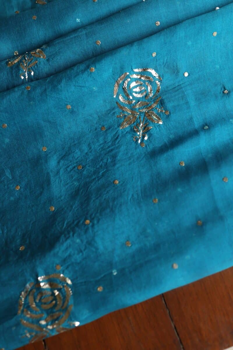 Blue Noor Organza Silk Mukaish Badla Unstitched Kurta Dupatta Set