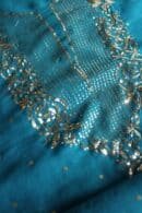 Blue Noor Organza Silk Mukaish Badla Unstitched Kurta Dupatta Set