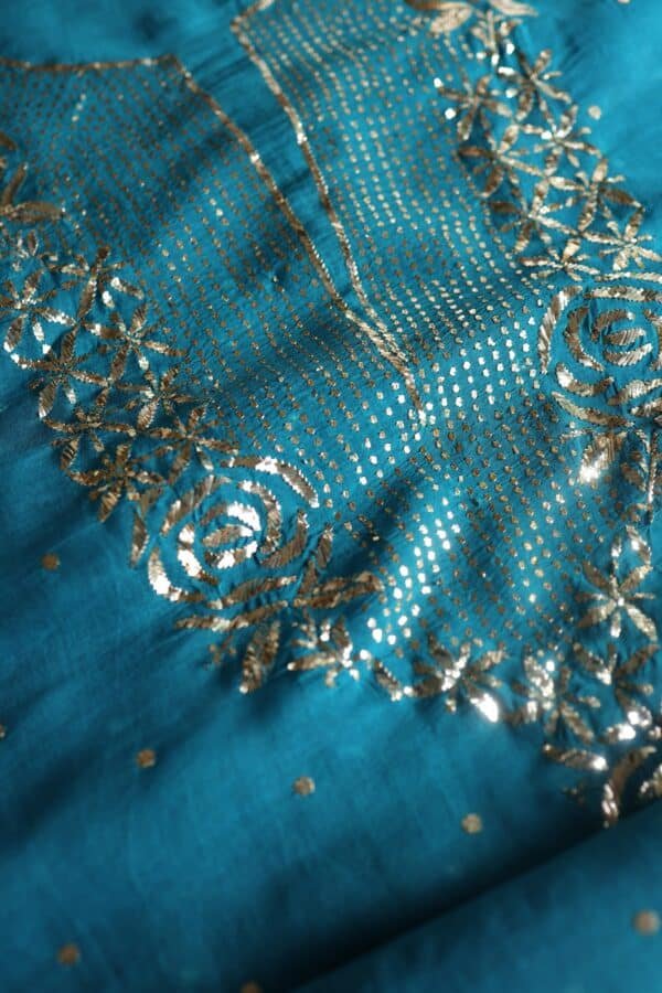 Blue Noor Organza Silk Mukaish Badla Unstitched Kurta Dupatta Set - Image 6