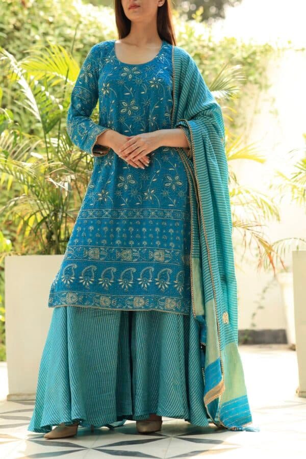 Pure Georgette Chikankari Ari Work Sharara Set - Image 16