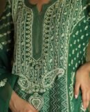 Bottle Green Noor Organza Chikankari Anarkali