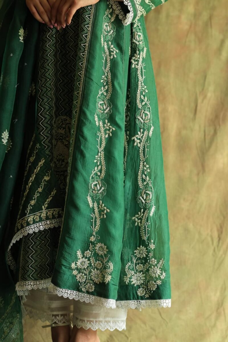 Bottle Green Noor Organza Chikankari Anarkali