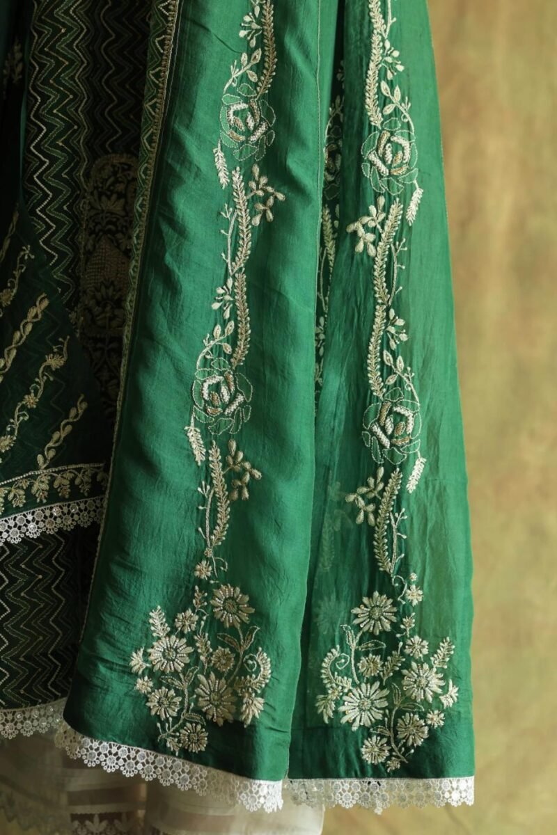 Bottle Green Noor Organza Chikankari Anarkali