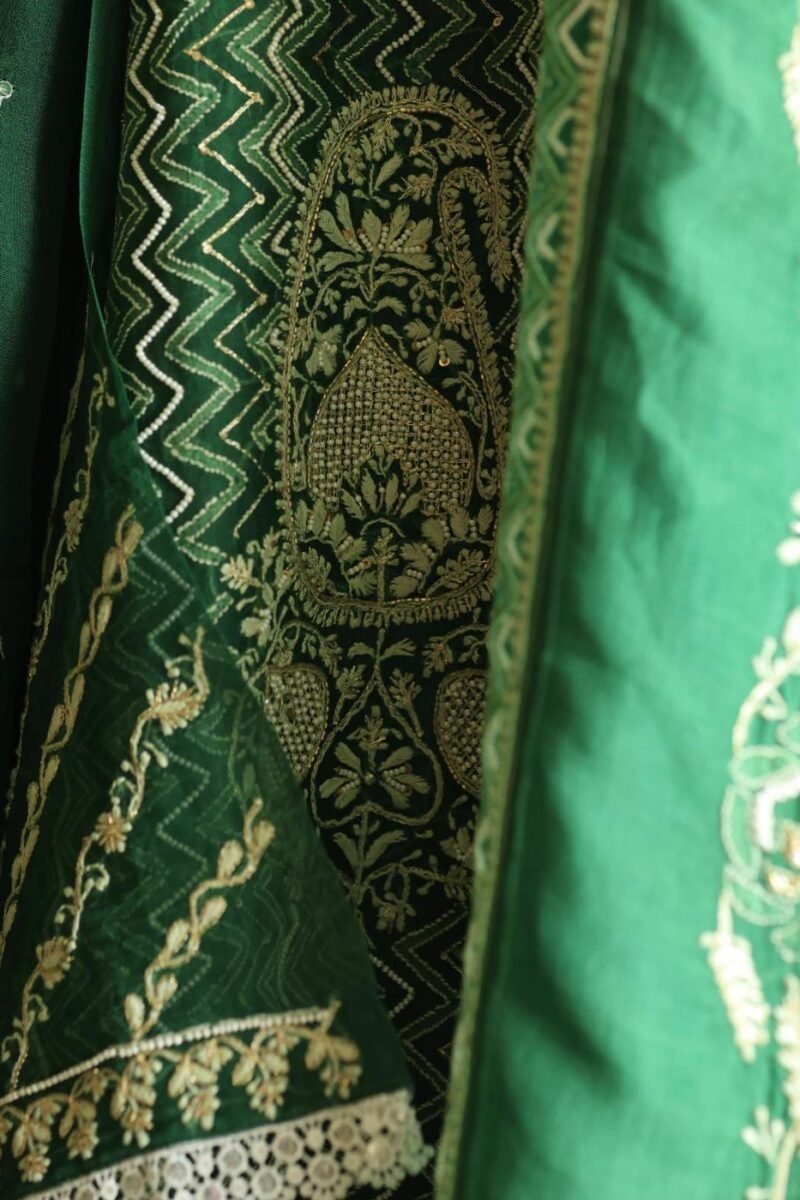 Bottle Green Noor Organza Chikankari Anarkali